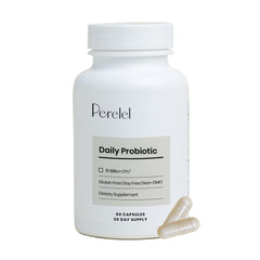 Perelel Daily Probiotic bottle front promoting daily gut balance.