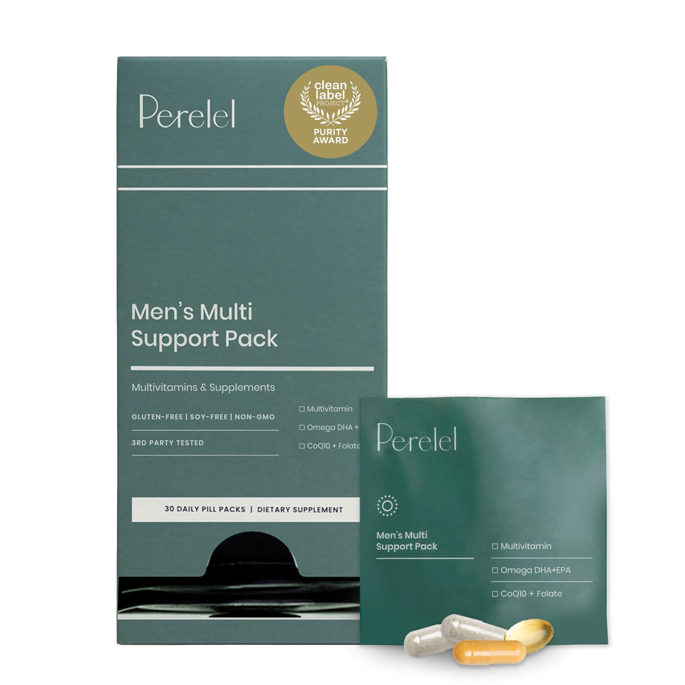 Perelel Men’s Multi Support Pack front view showing easy daily packets for on-the-go wellness.