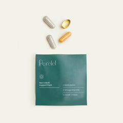Perelel Men’s pack close-up of Omega DHA + EPA softgel for heart and brain support.