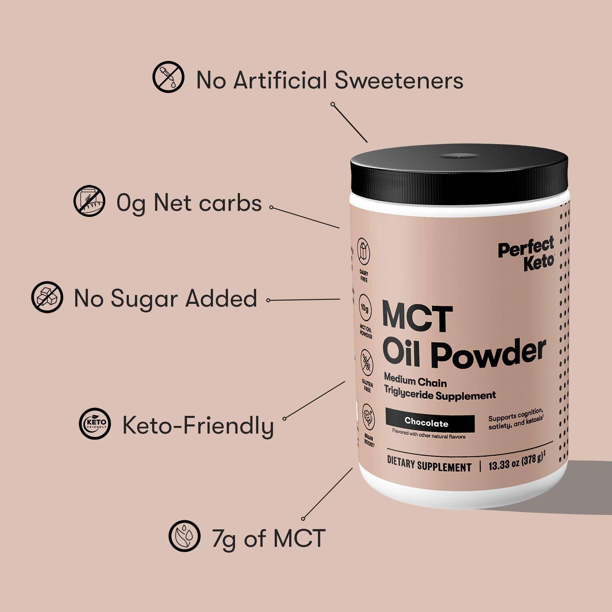 Perfect Keto 7g MCT Oil Powder stirred into a glass with beverage