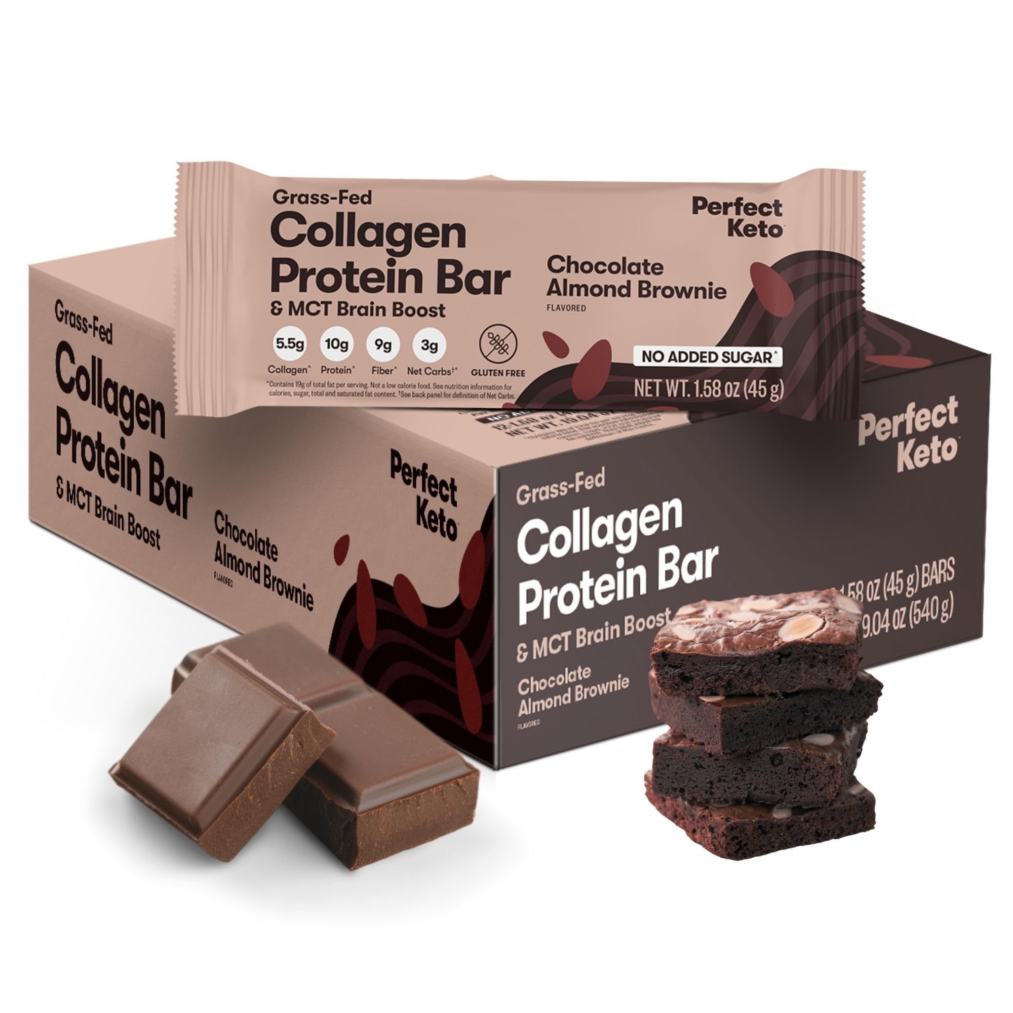 Perfect Keto Bars almond butter brownie packaging showcases keto snack