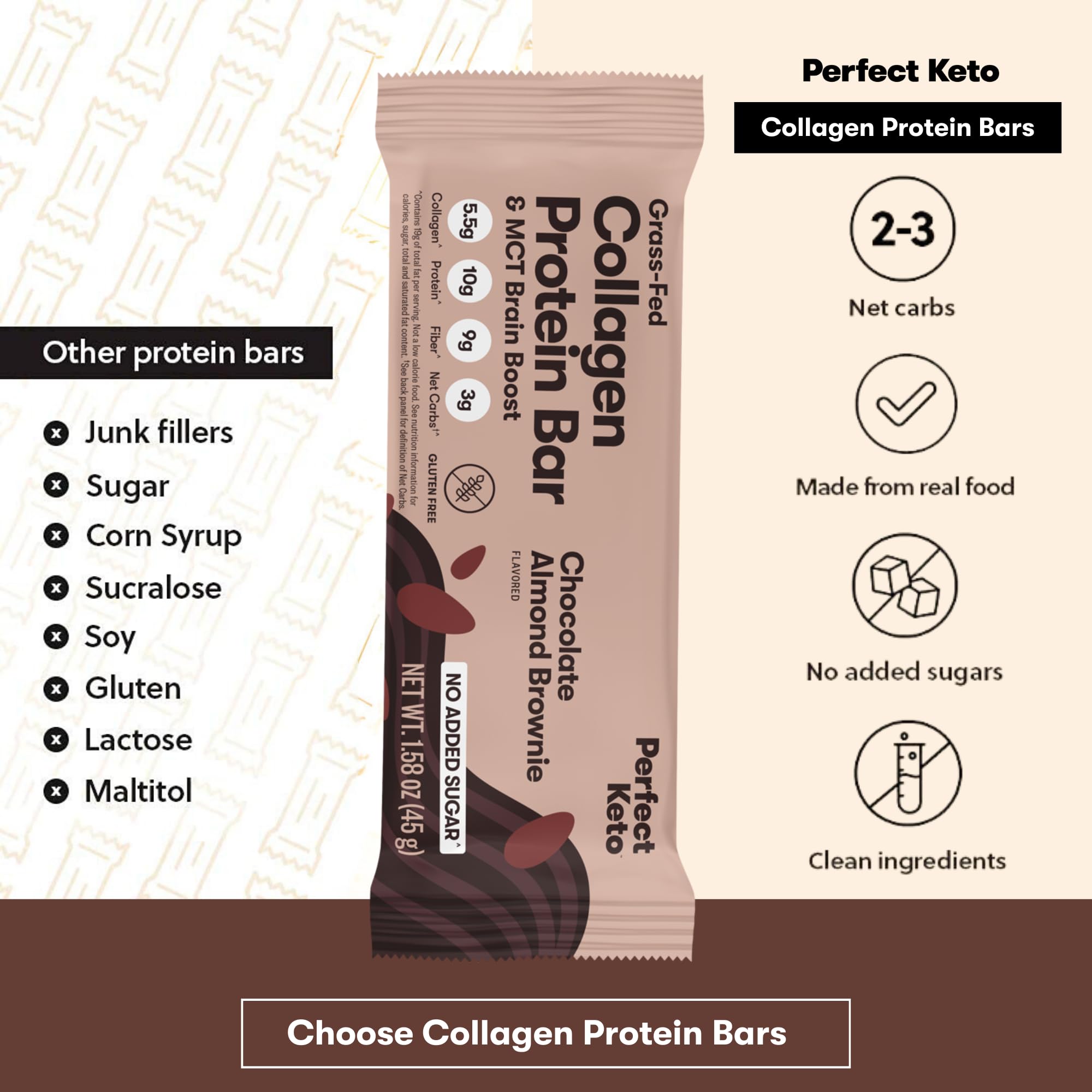 Cross-section bite of Perfect Keto Bar reveals almonds and cacao