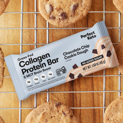 Perfect Keto Collagen Bars Chocolate Chip ingredients display clean, high-protein fuel.