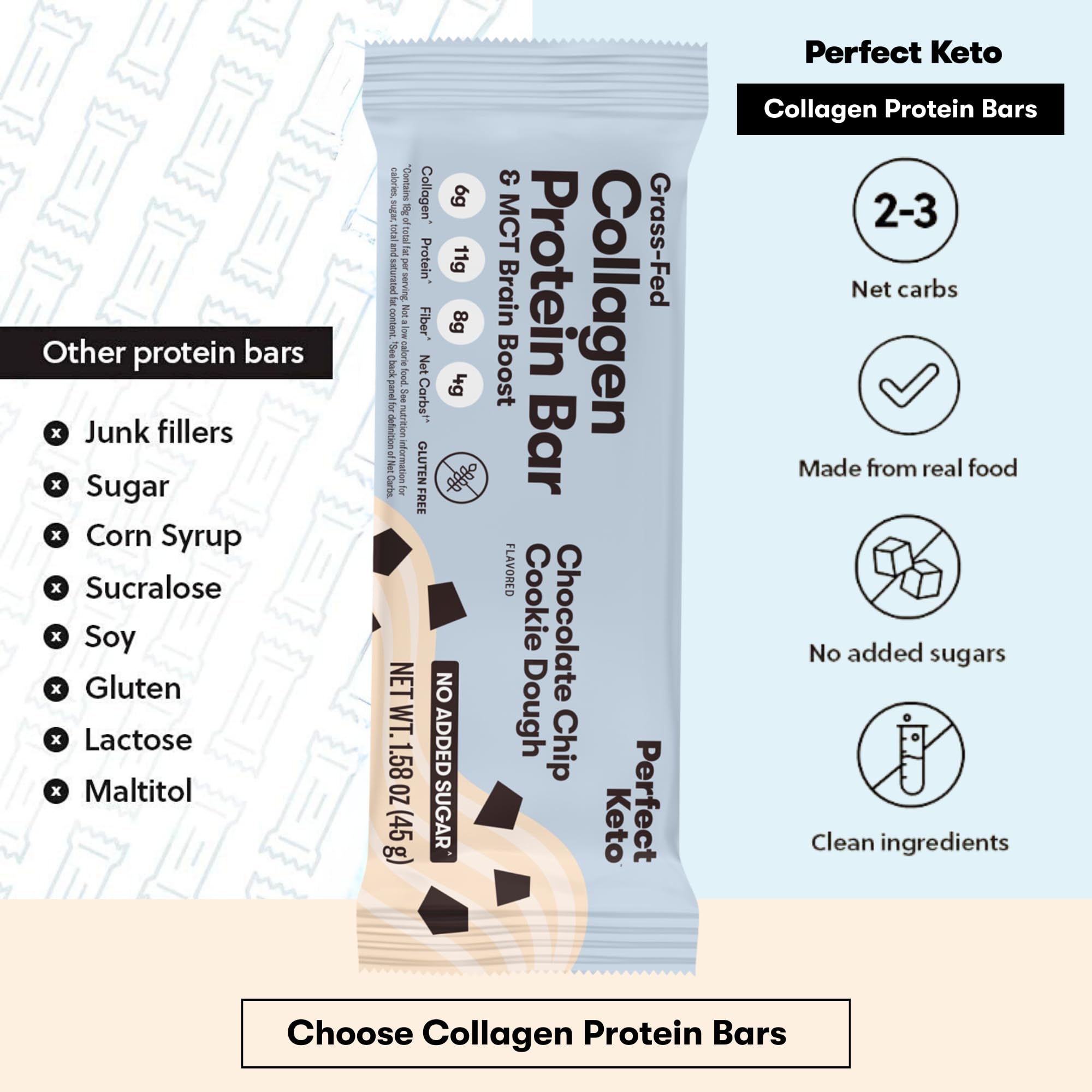 Perfect Keto Collagen Bars Chocolate Chip on plate ready for a quick bite.