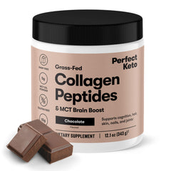 Perfect Keto Collagen Peptides with MCT Oil bottle pour for quick keto protein boost.