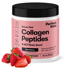 Perfect Keto Collagen Powder Strawberry bottle; ideal for boosting protein in smoothies.