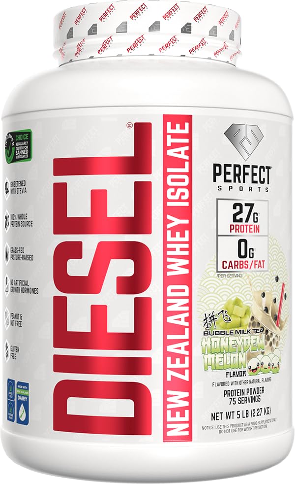 Perfect Sports Diesel NZ whey isolate packaging close-up from New Zealand dairy