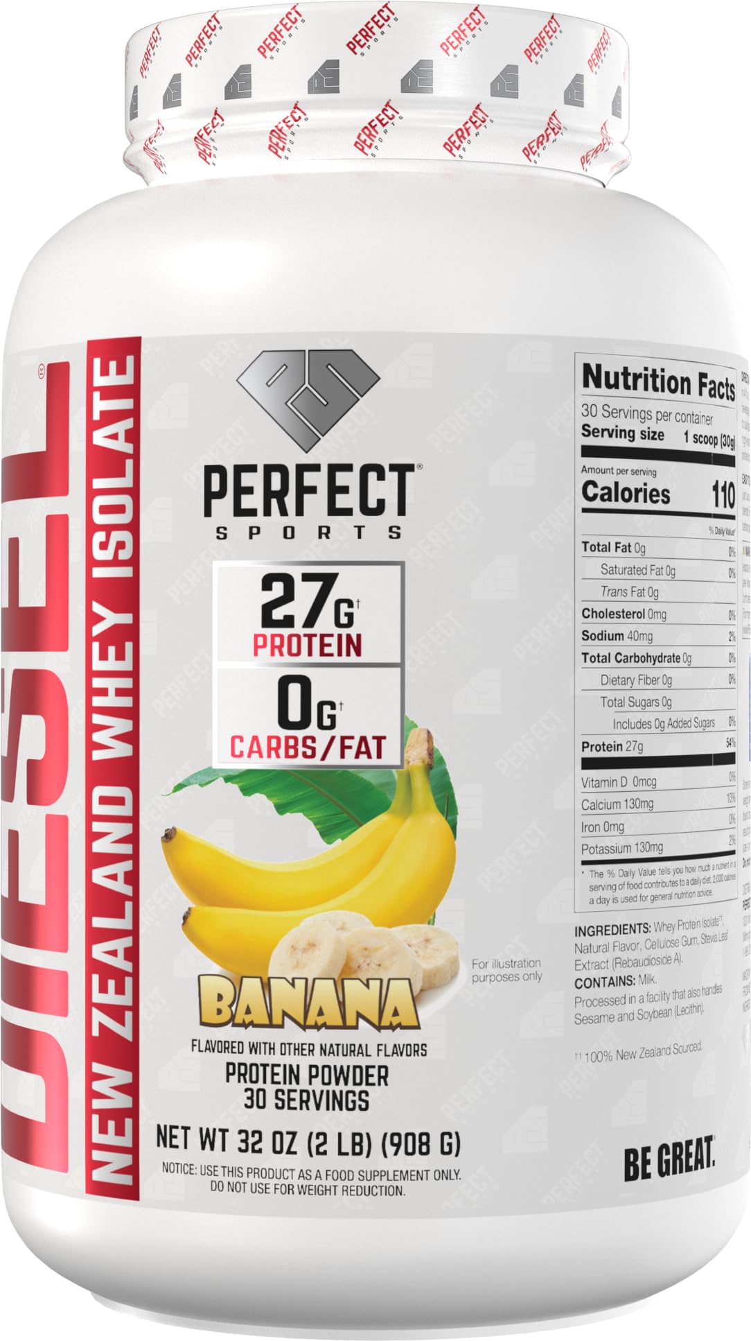PERFECT SPORTS Diesel whey protein isolate scoop for easy, clump-free mixing.