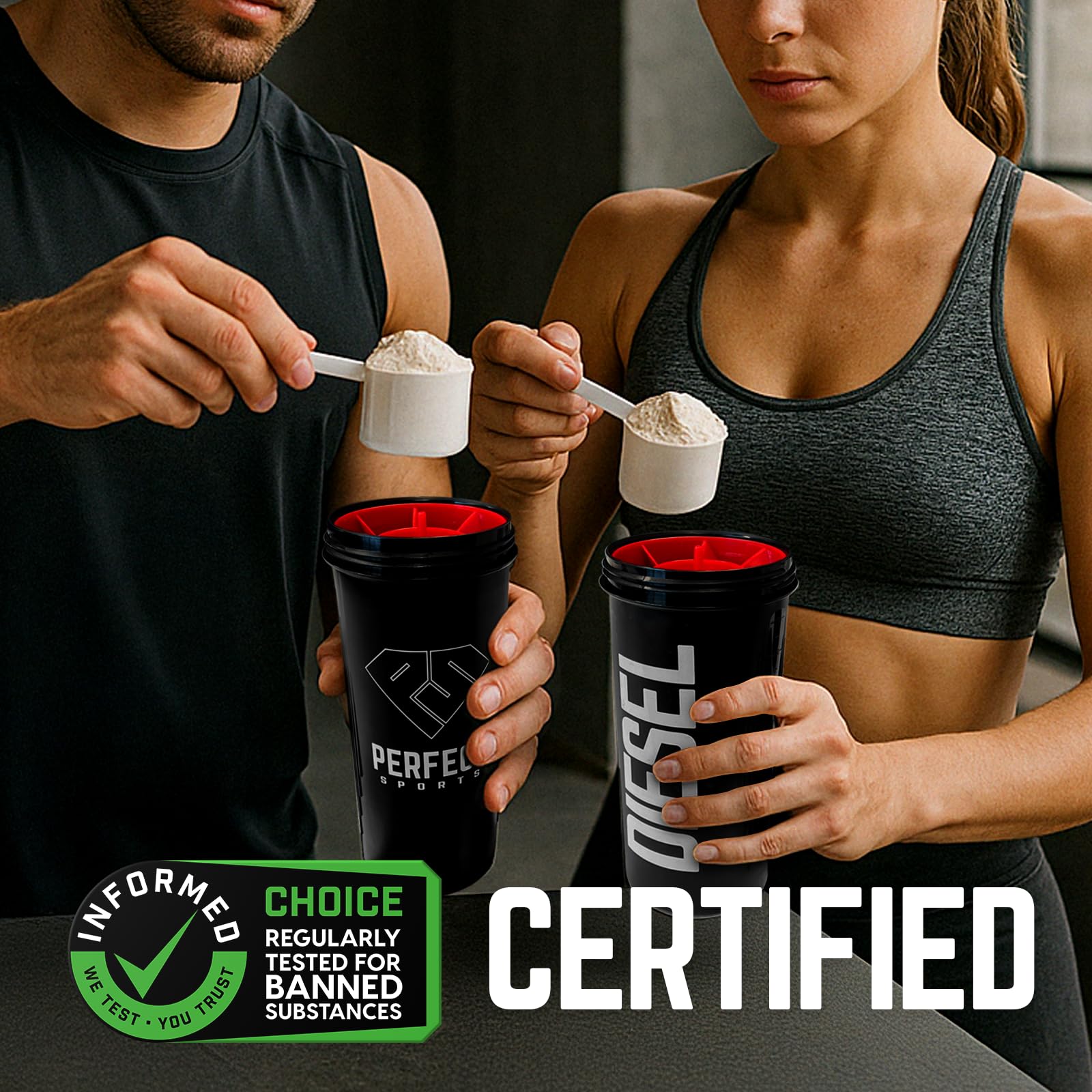 Pouring Diesel NZ Whey Isolate demonstrates easy dissolution in a cup.