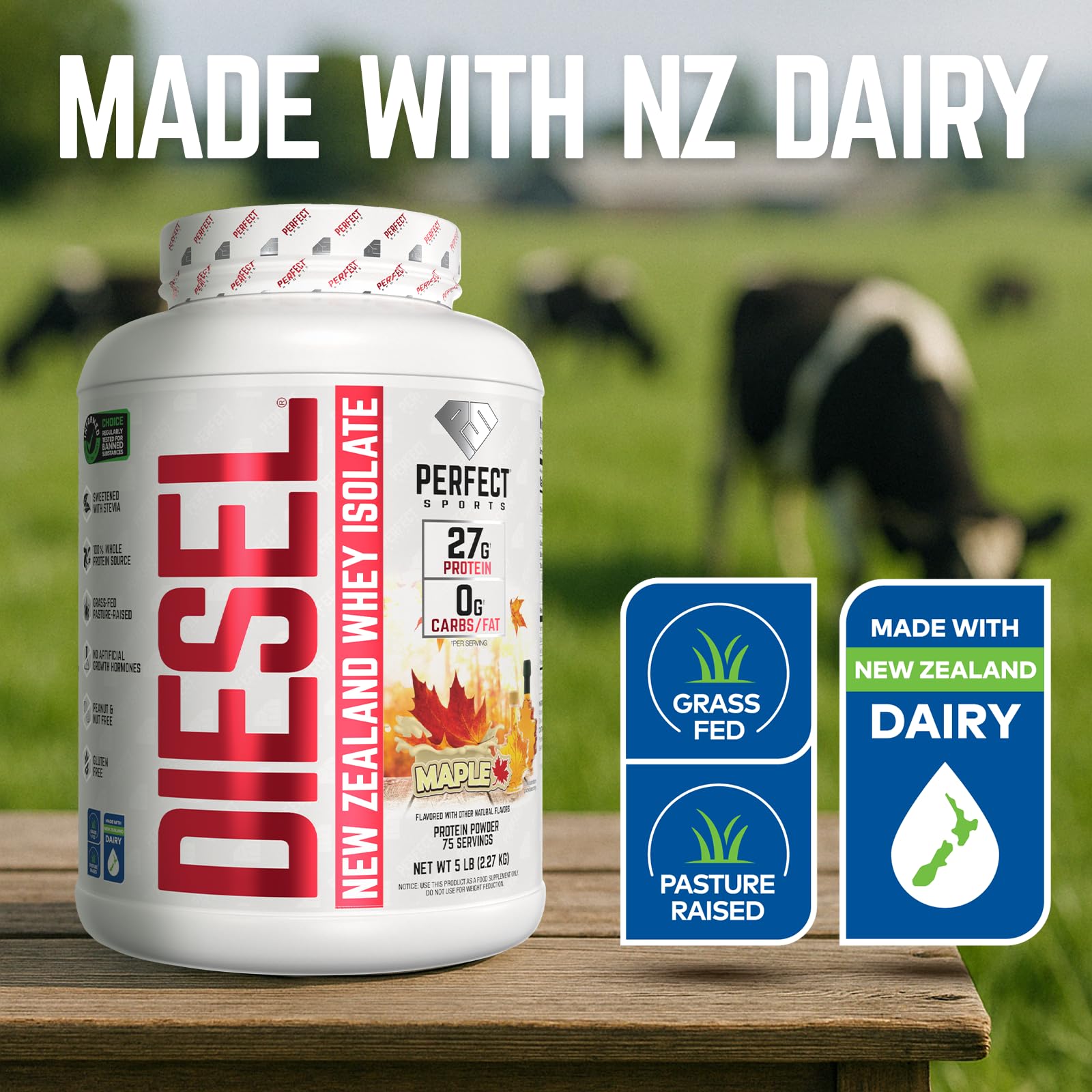 Diesel whey isolate scoop dips into water to form a creamy shake.