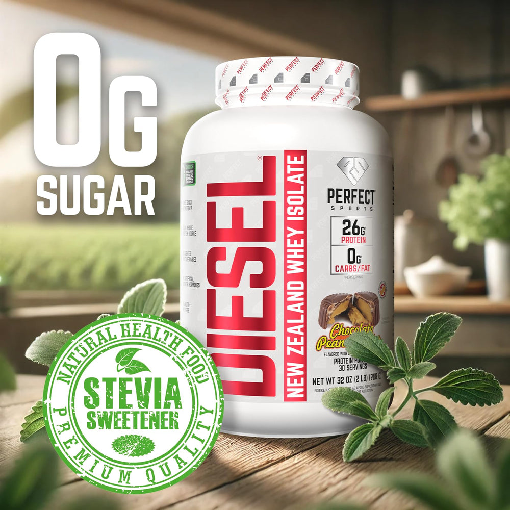 Close-up of PERFECT SPORTS DIESEL label emphasizing clean New Zealand ingredients