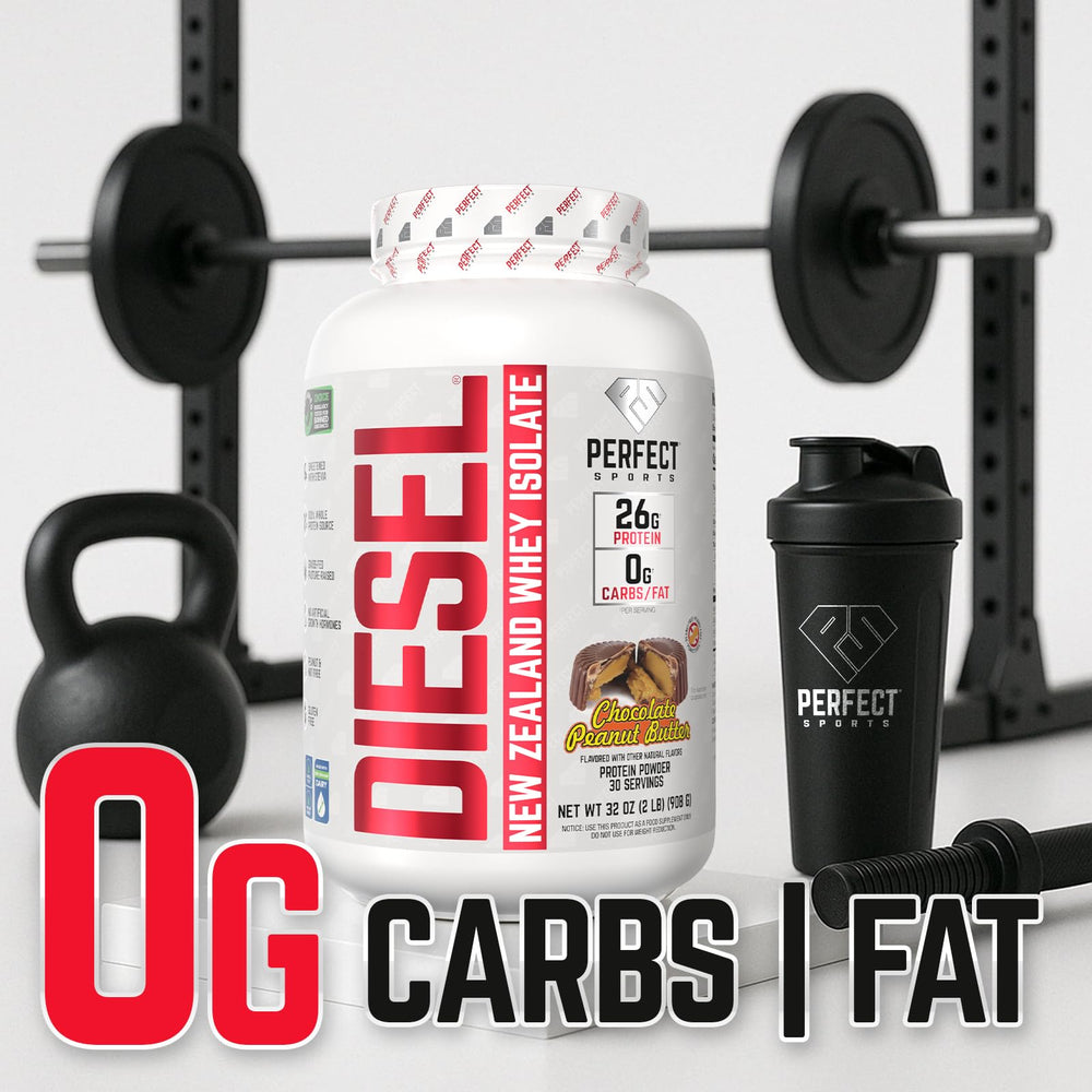 Nutrition panel for PERFECT SPORTS Diesel whey protein isolate with 26g protein per serving