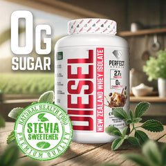 Diesel whey protein label emphasizing natural ingredients
