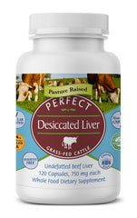 Perfect Supplements desiccated beef liver capsules bottle highlights convenient daily nutrition.