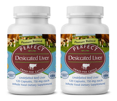Perfect Supplements desiccated liver bottle for daily energy-friendly nutrition.