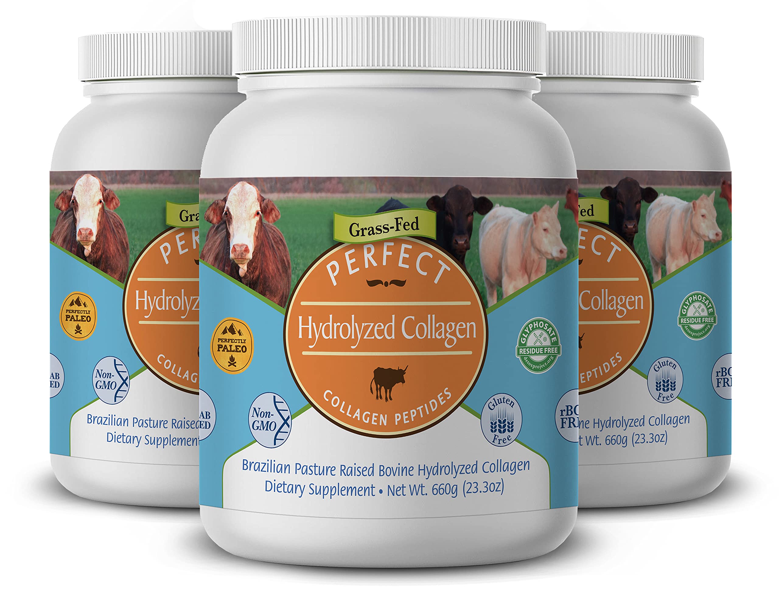 Perfect Supplements hydrolyzed collagen powder bottle highlighting purity for skin and joints