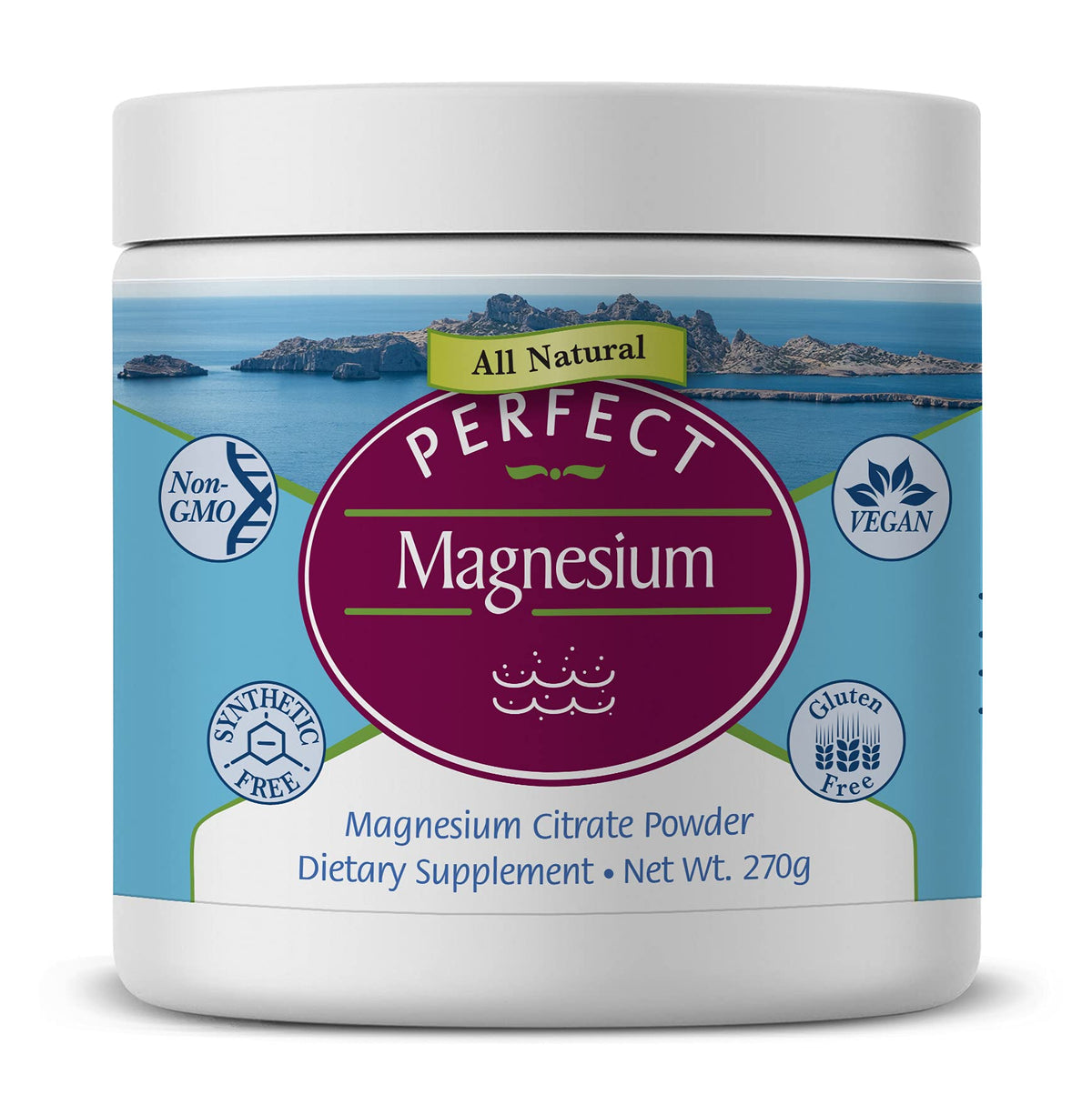 Perfect Supplements magnesium citrate powder bottle—pure mineral support for daily wellness.