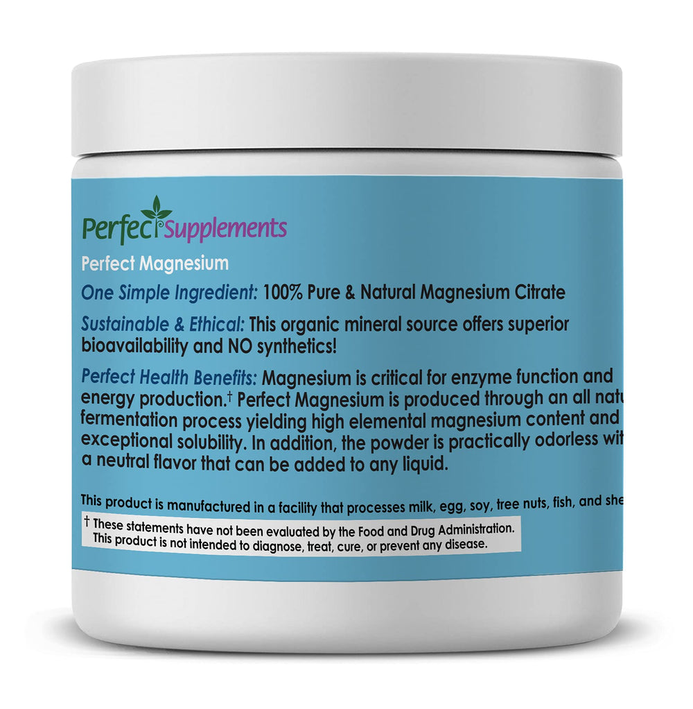 Perfect Supplements magnesium citrate powder dissolving in water—smooth mix and fast absorption.