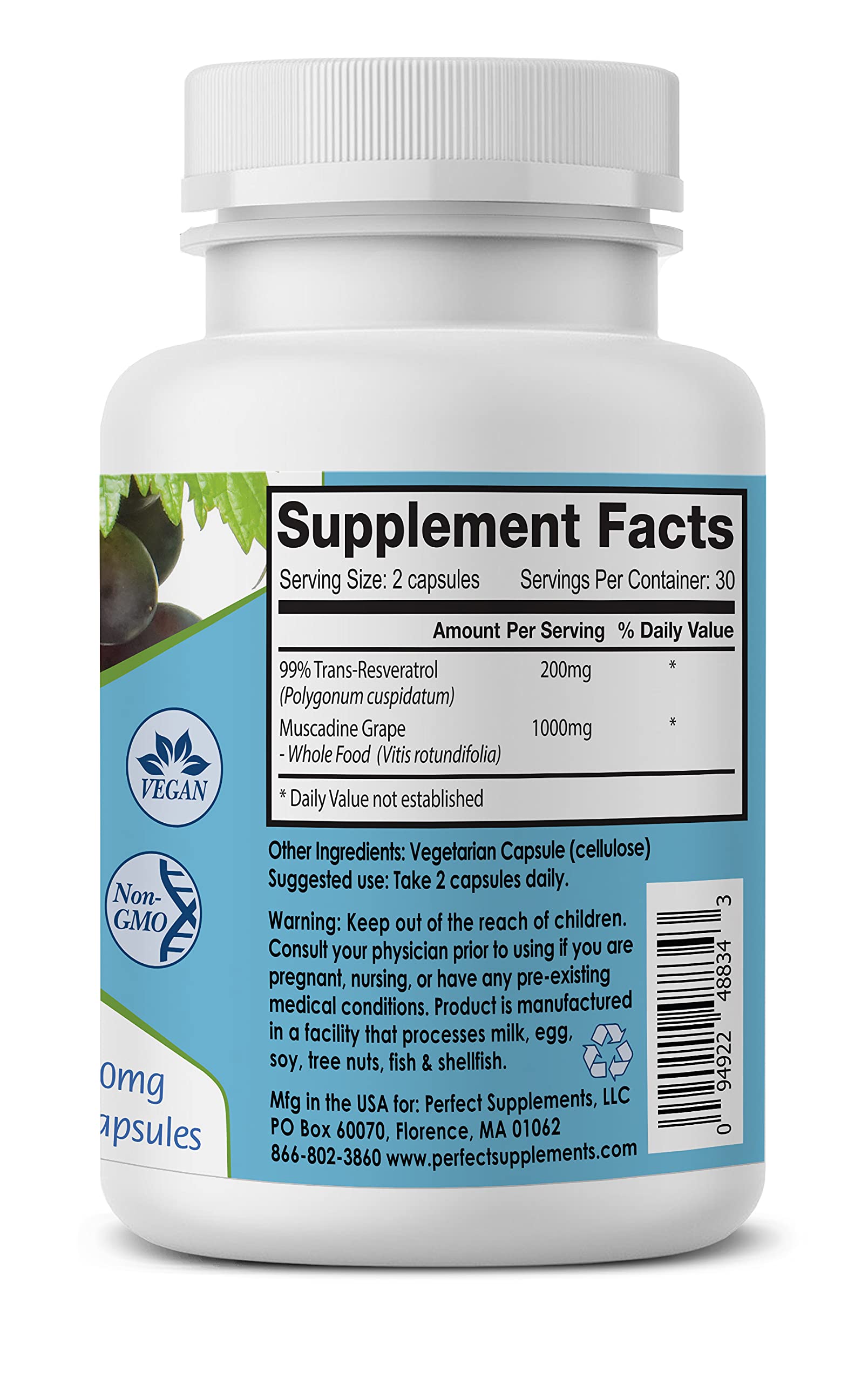 Perfect ResGrape capsules with vegan clean formula from organic muscadine grapes