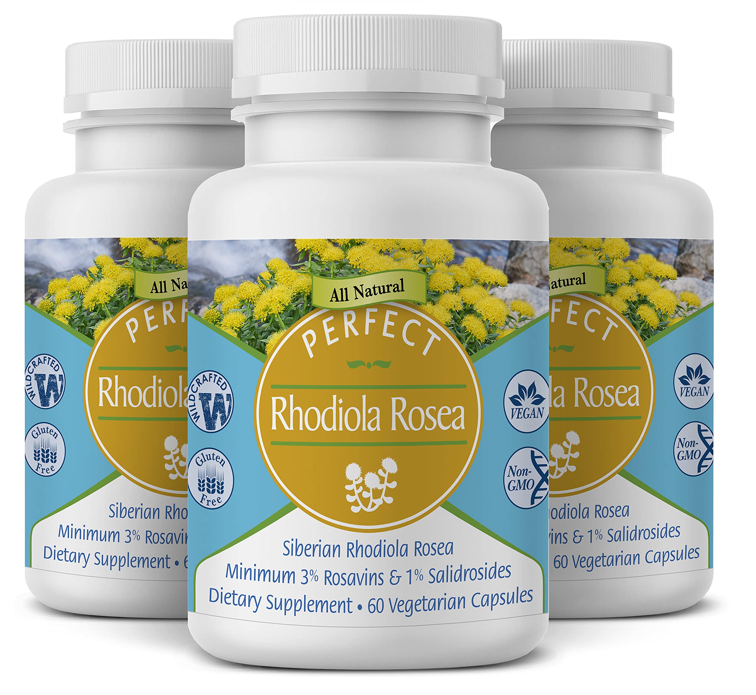 Perfect Supplements Rhodiola Rosea bottle showing energy-boosting formula