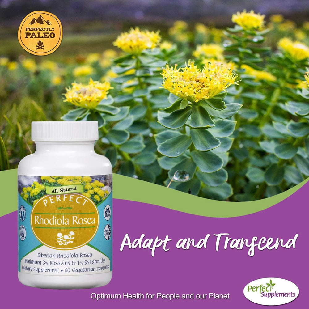Lab-test certificate image from Perfect Supplements Rhodiola Rosea confirms purity.