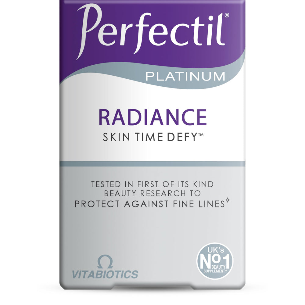 Perfectil Platinum Skin Radiance bottle on a clean surface for daily nourishment.
