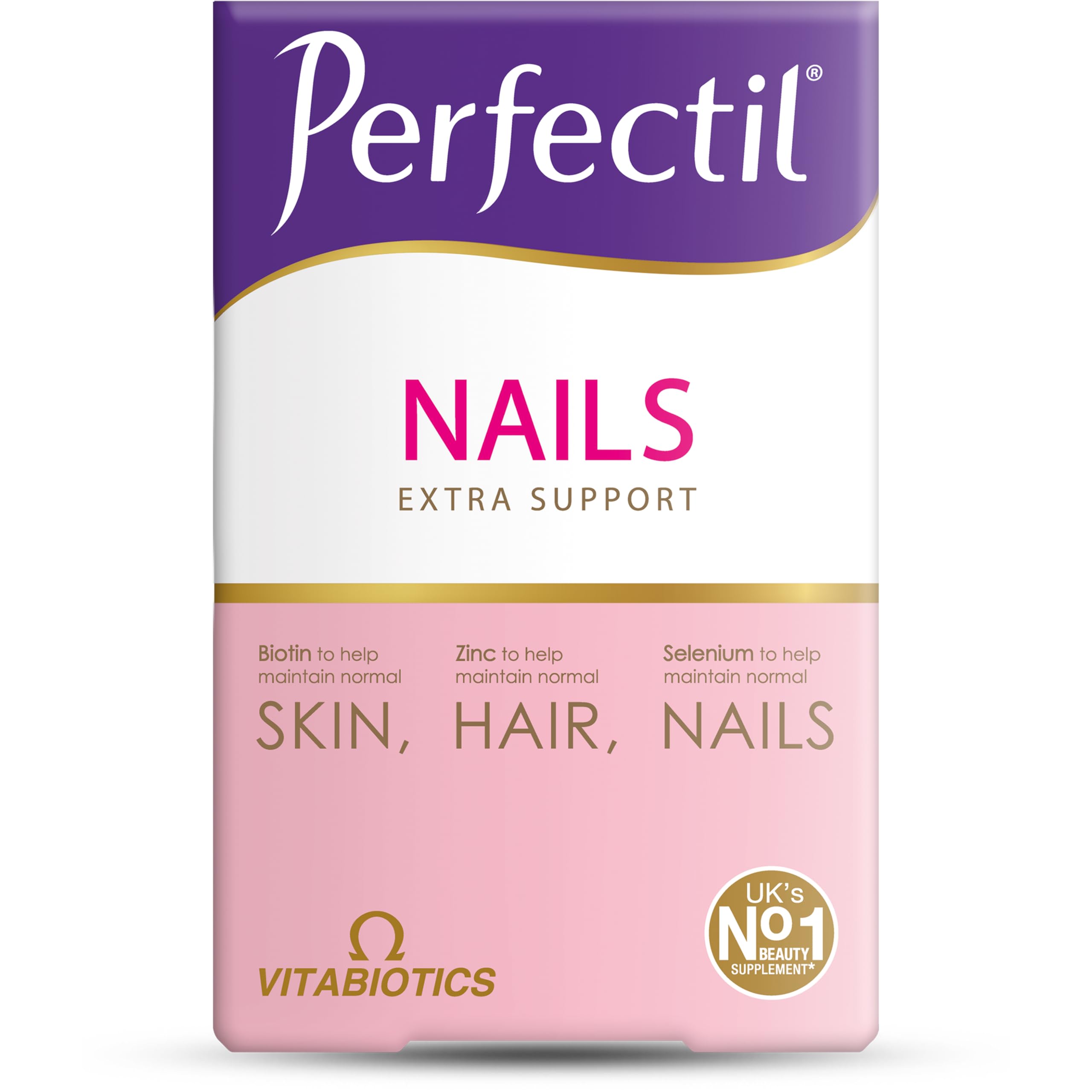 Perfectil Plus Nails bottle and packaging illustrating daily nail and beauty support.