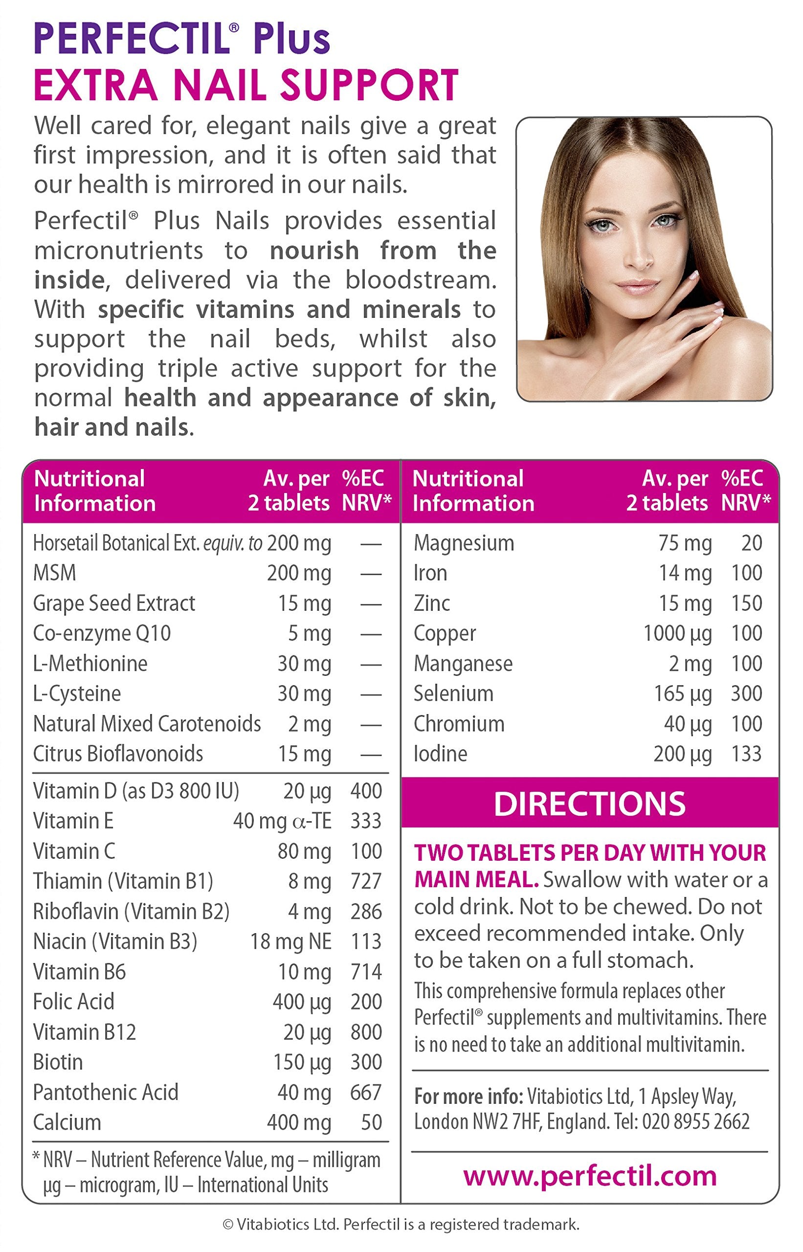 Horsetail extract signals natural silica for nail care with Perfectil Plus Nails.