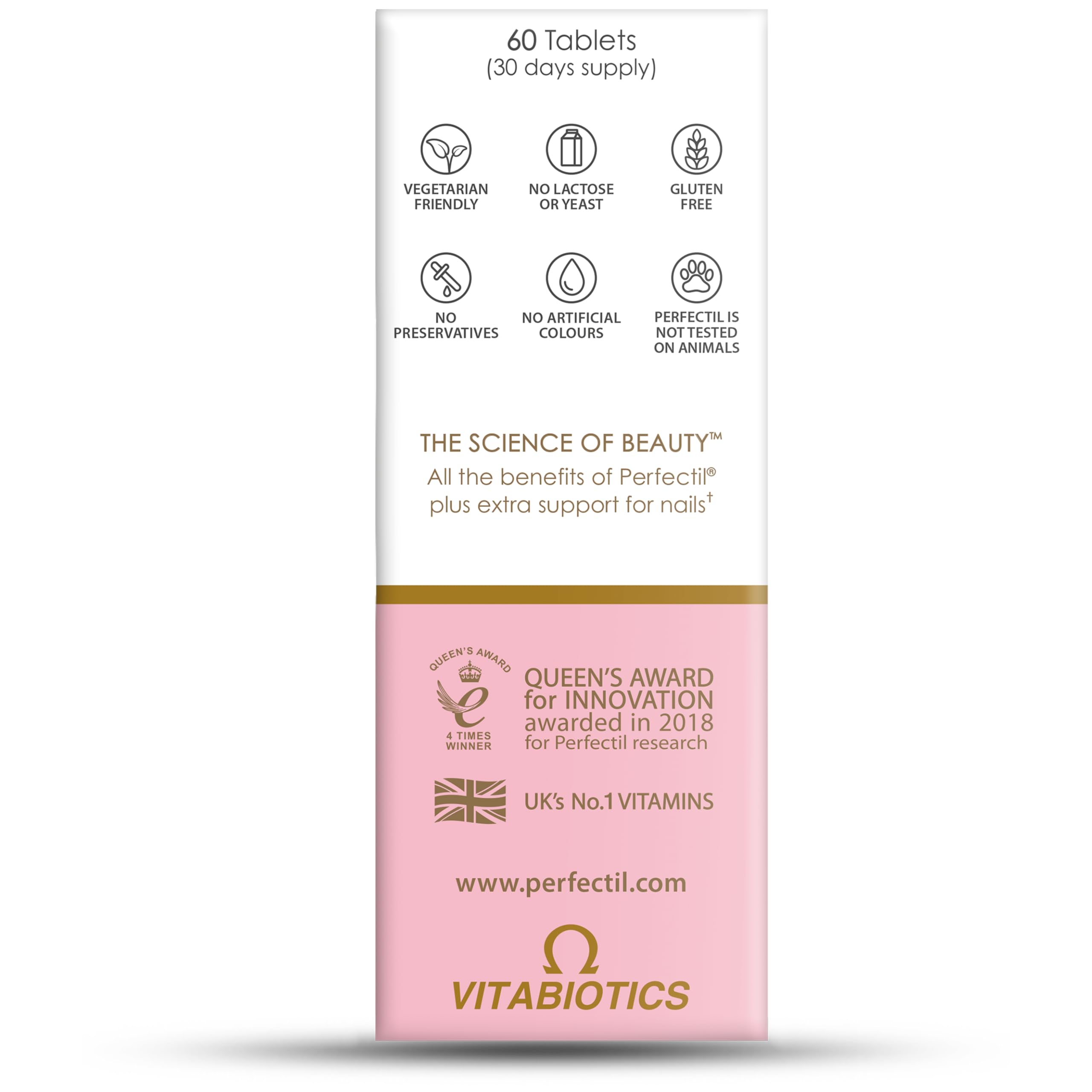 Ingredient panel highlighting Horsetail and zinc in Perfectil Plus Nails.