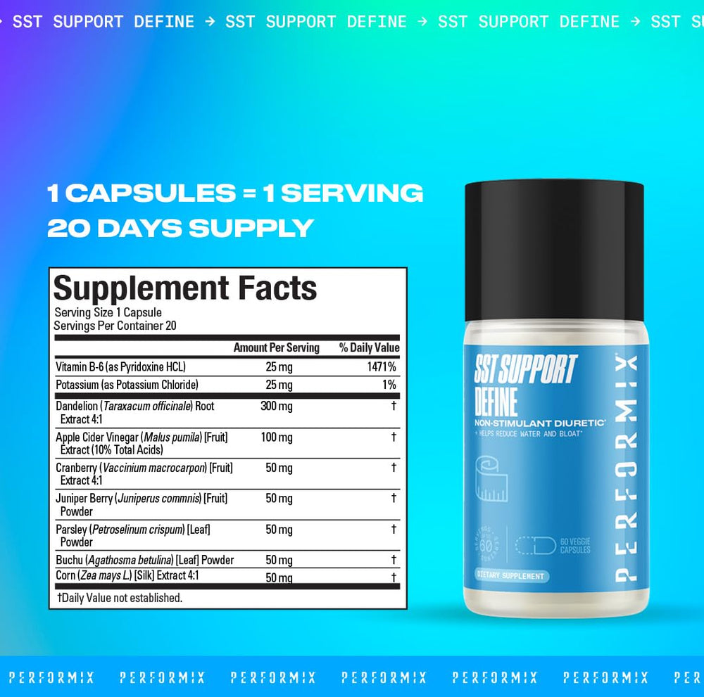 Label detail of PERFORMIX SST Support Define emphasizing production in the USA.