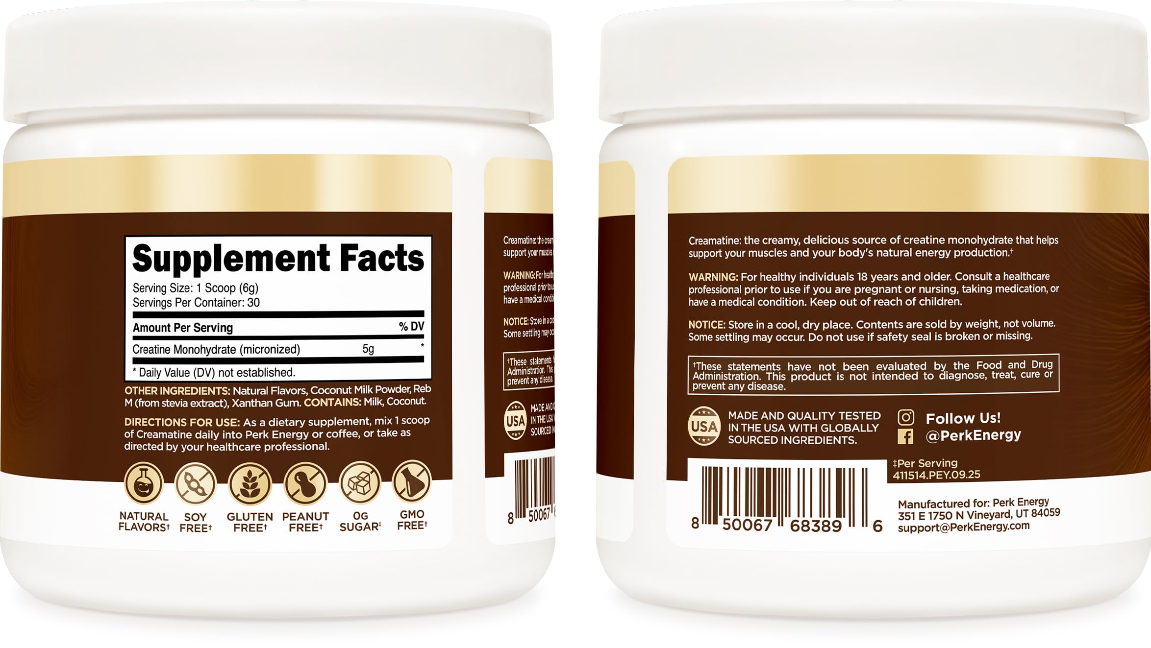 Perk Creamatine offers gluten-free, sugar-free flavor with natural coconut notes.
