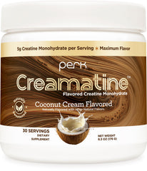 Perk Creamatine Coconut Cream tub with smooth, sugar-free creatine for daily use.