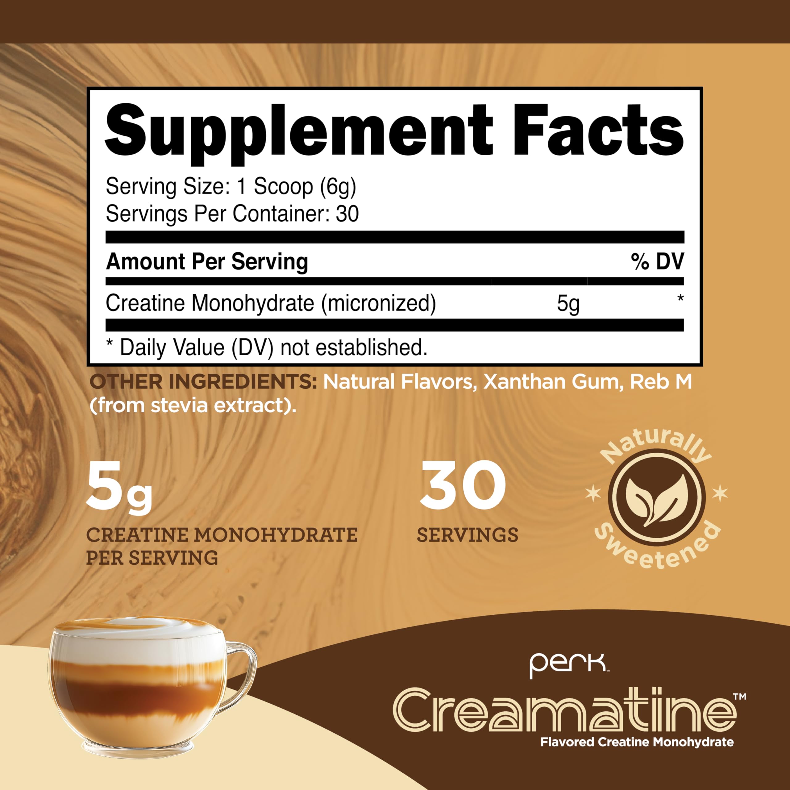 Perk Creamatine scoop dispensing into a beverage for a creamy flavor boost
