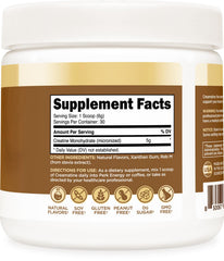 Perk Creamatine tub with spoon highlighting servings and allergen-free formulation