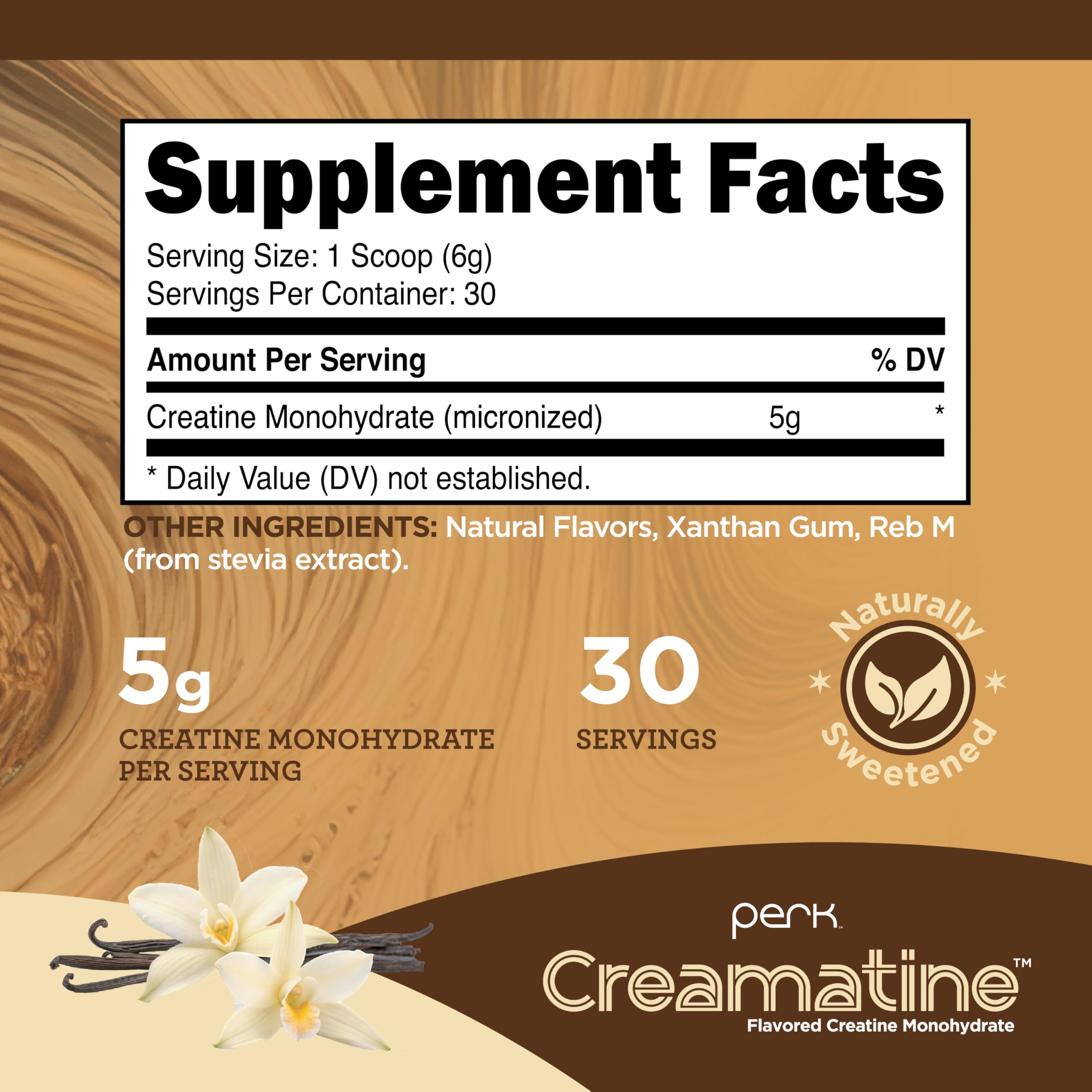 Perk Creamatine French Vanilla being stirred into coffee for a creamy, sugar-free pick-me-up.