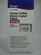 Perrigo ferrous sulfate red tablet with enteric coating for gentle iron support.