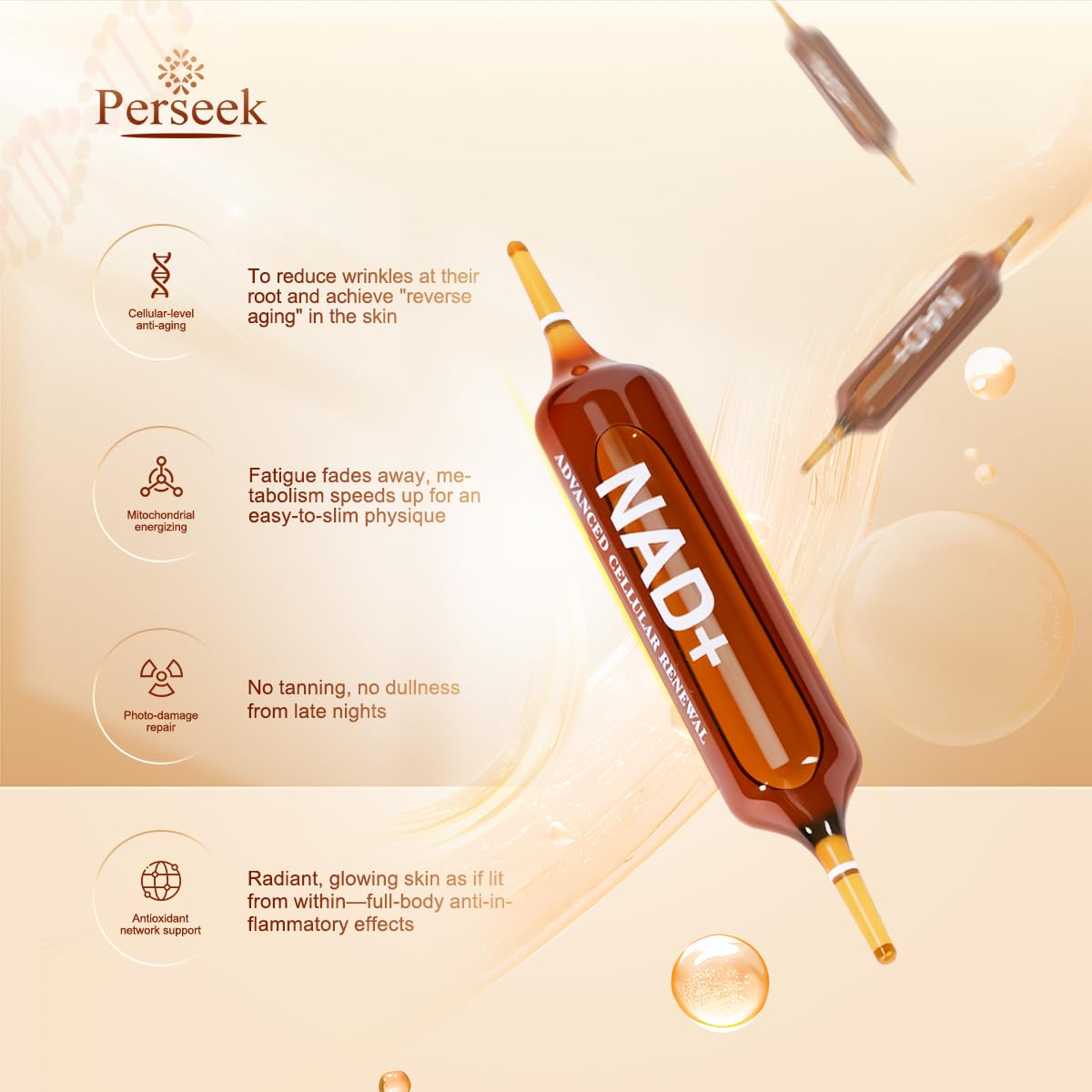Perseek NAD+ liquid pour shows rapid absorption potential