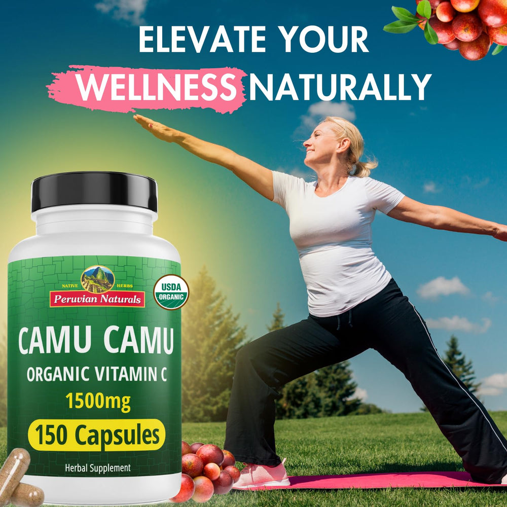 Peruvian Naturals Camu Camu packaging emphasizes Peru origin and ethical sourcing