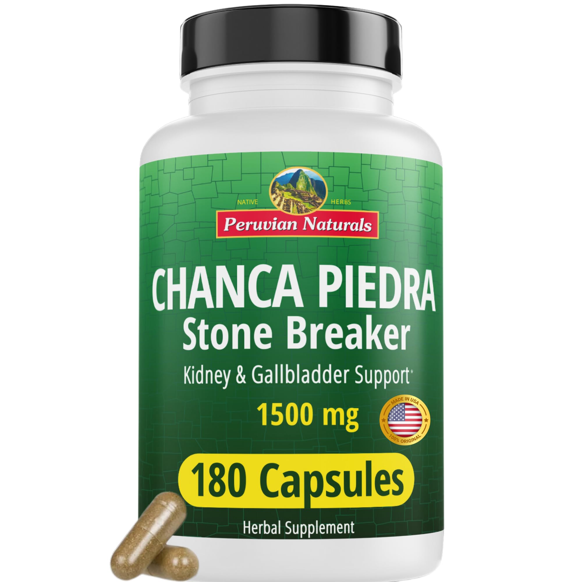 Peruvian Naturals Chanca Piedra bottle front signals daily urinary health support.