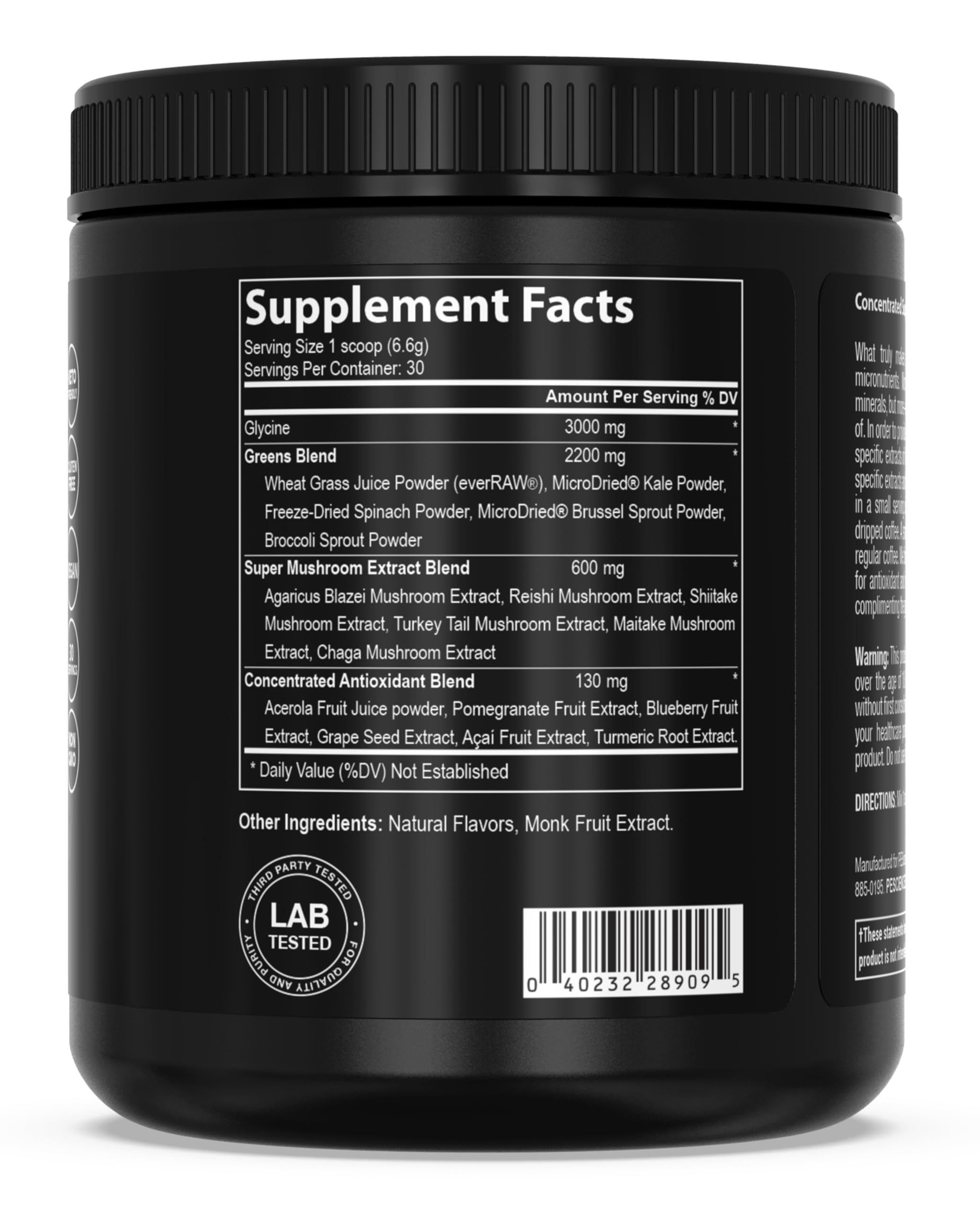 PEScience Greens Powder chlorophyll-rich spinach and kale closeup.