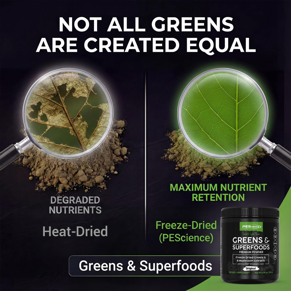 PEScience Greens Powder Lime bottle offers a refreshing flavor for smoothies.
