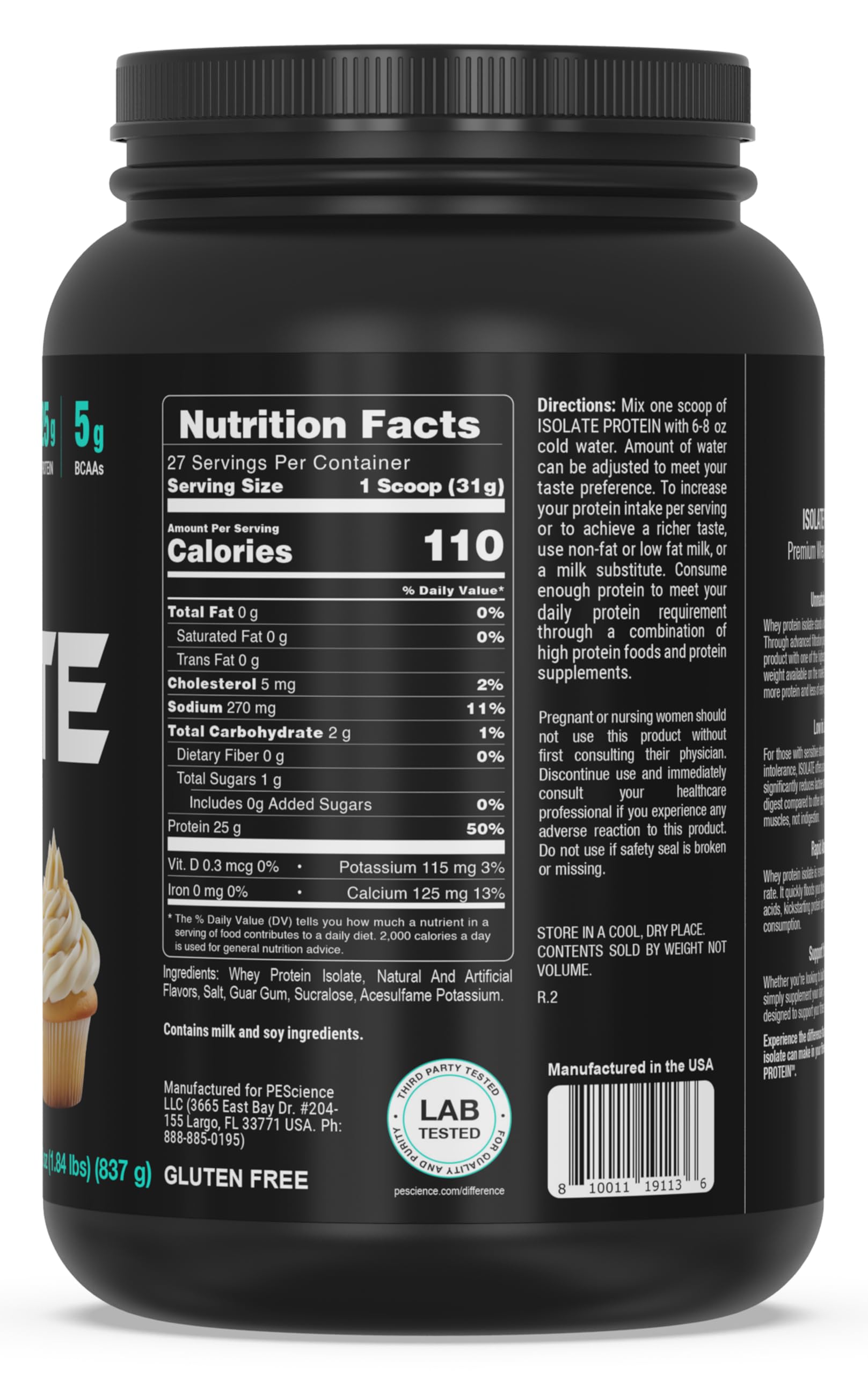 Serving cup with PEScience Isolate Vanilla Cupcake, a keto-friendly protein option.