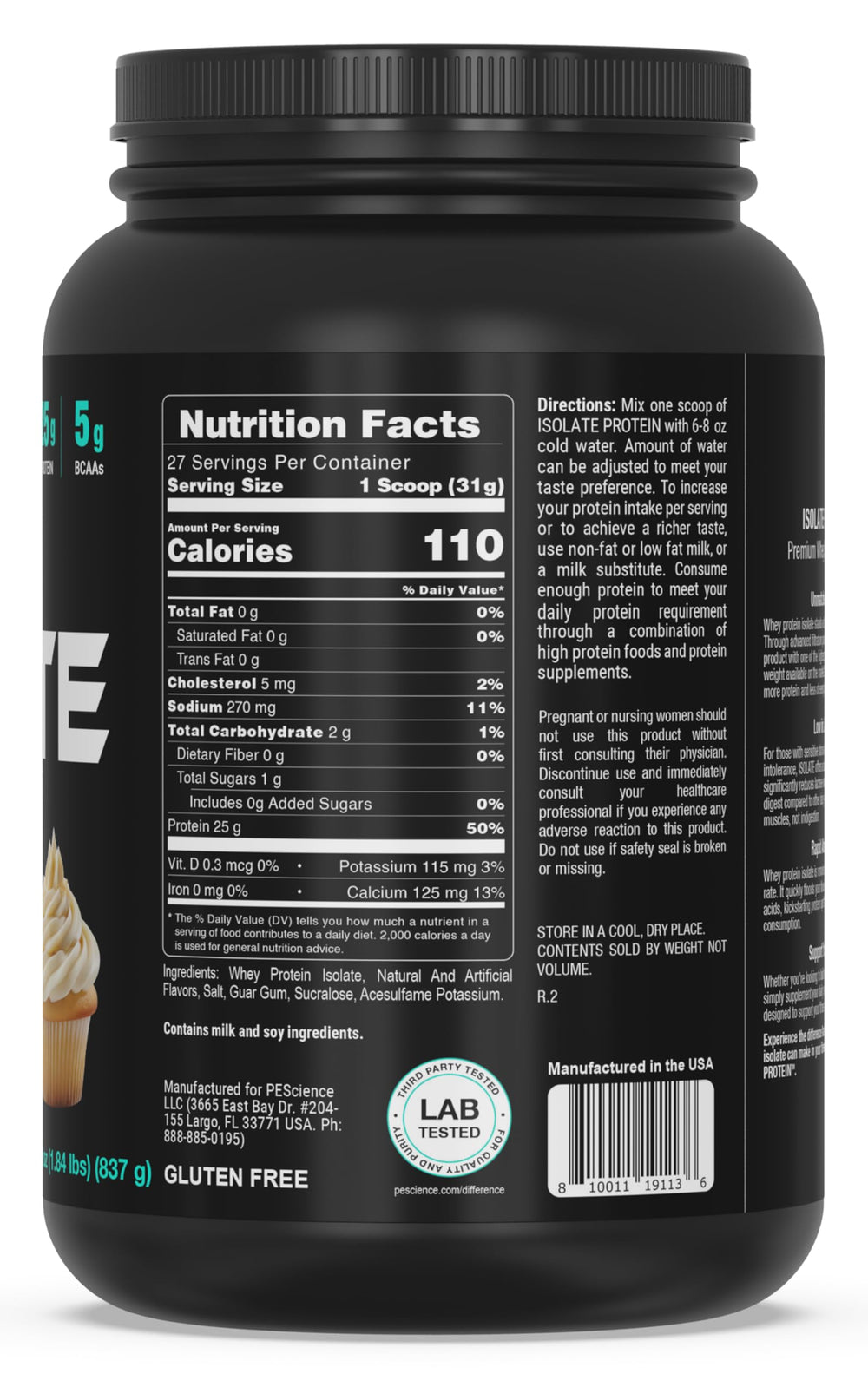 Serving cup with PEScience Isolate Vanilla Cupcake, a keto-friendly protein option.