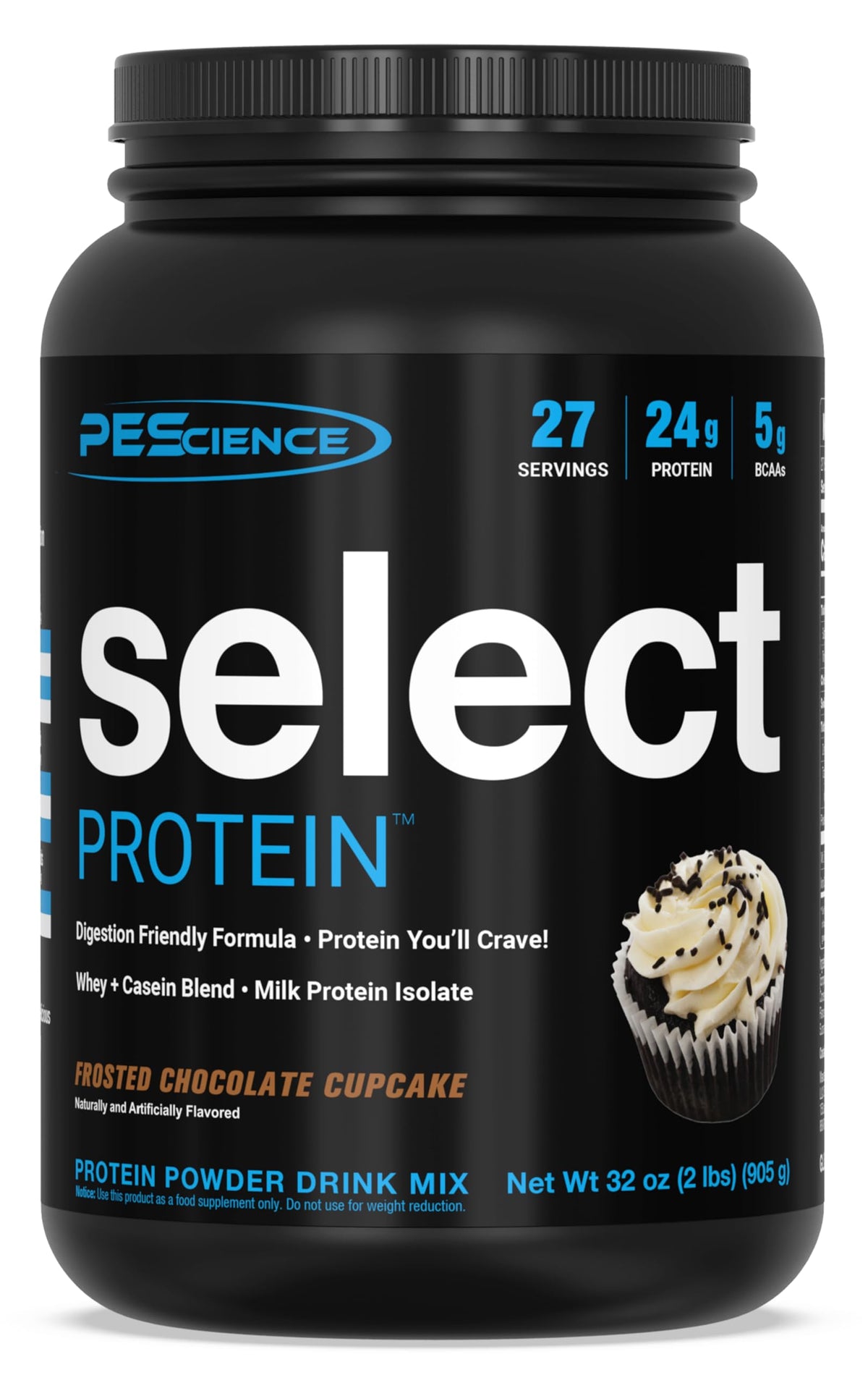 PEScience Select Frosted Chocolate Cupcake bottle shows protein blend for daily fueling