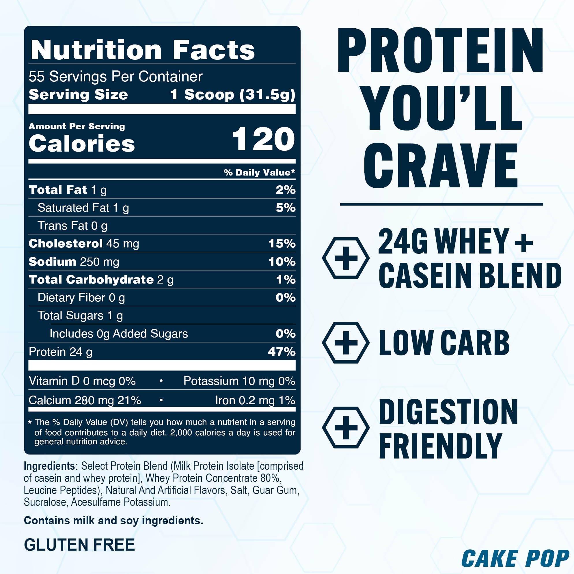 PEScience Select Cake Pop label notes gluten-free and keto-friendly formula.