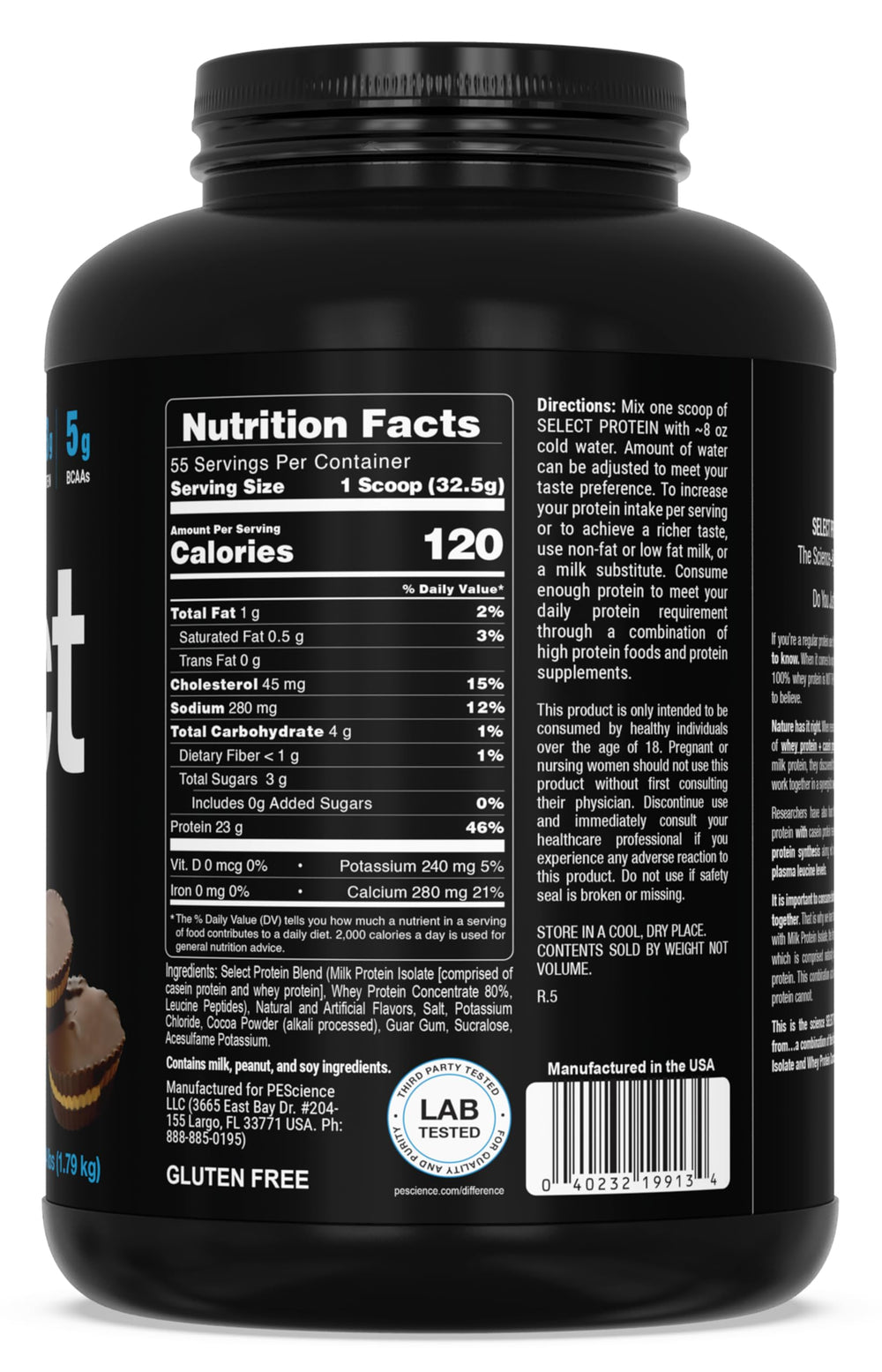 PEScience Select ingredients panel emphasizes third-party tested purity