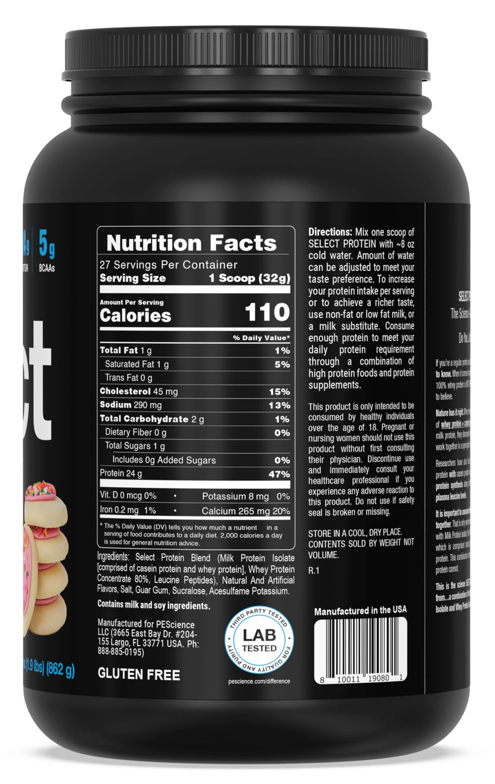 PEScience Select Protein scoop in glass for a quick protein shake.