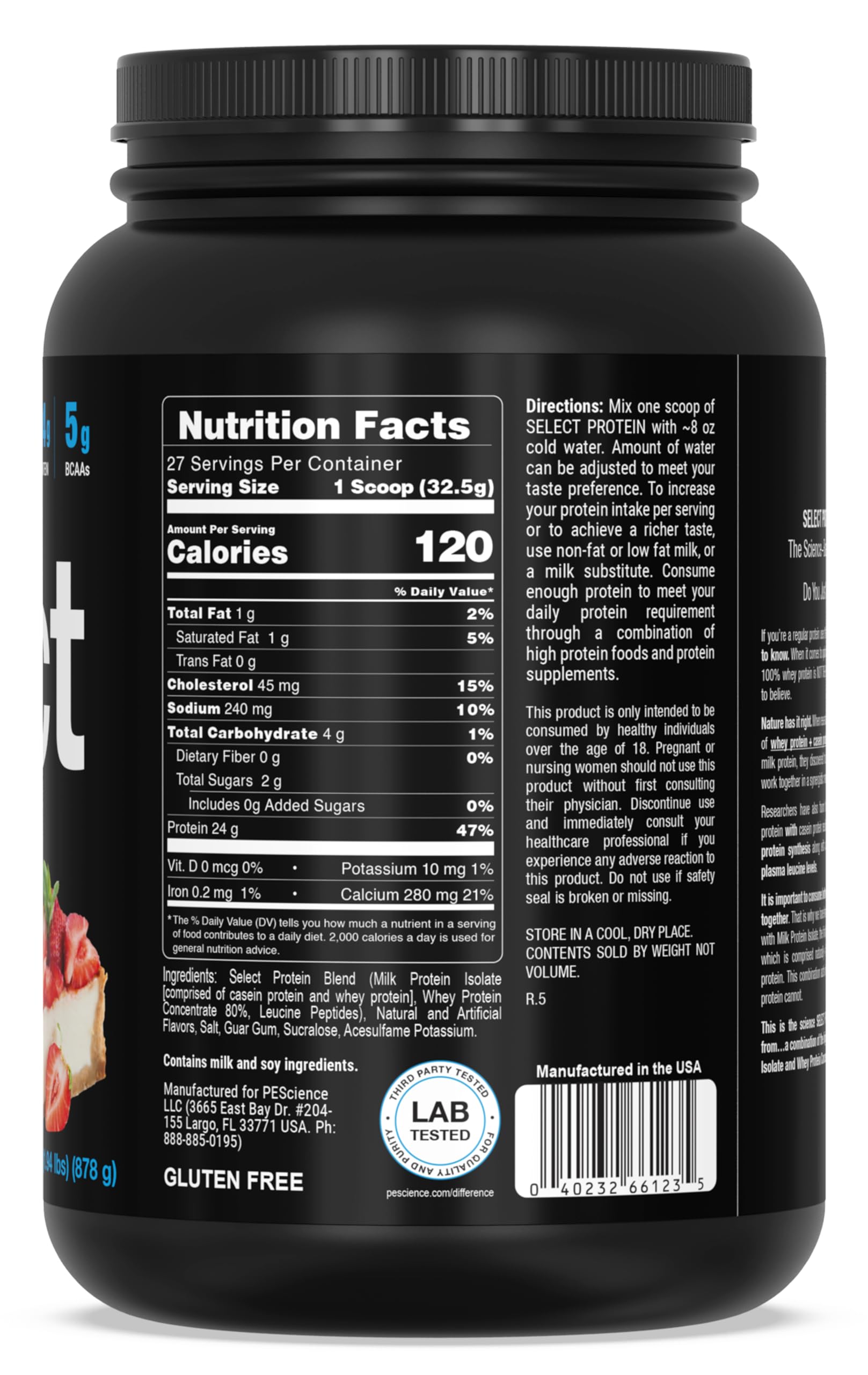 PEScience Select Strawberry Cheesecake low-carb information for diet planning.