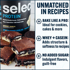 PEScience Select powder shown with a scoop to illustrate low calorie, low carb profile.