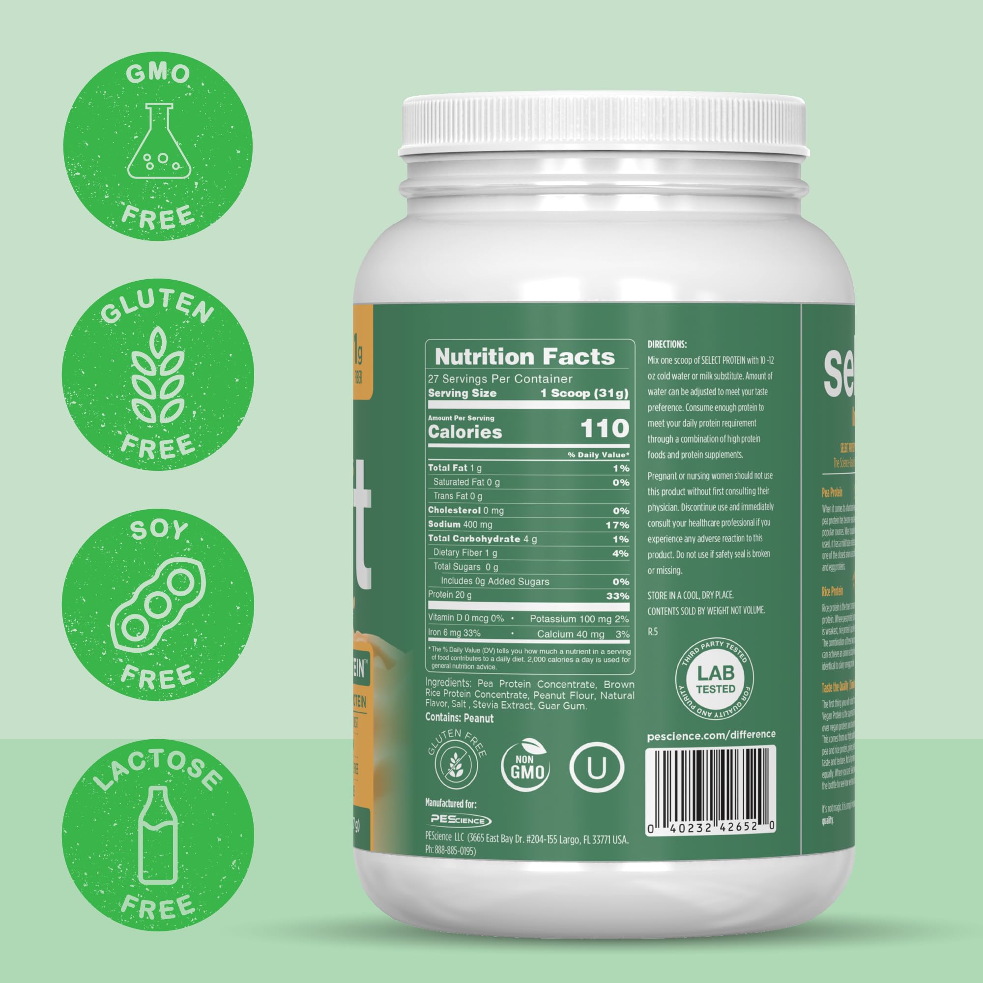 PEScience Select Vegan Peanut Butter Delight with stevia for natural sweetness